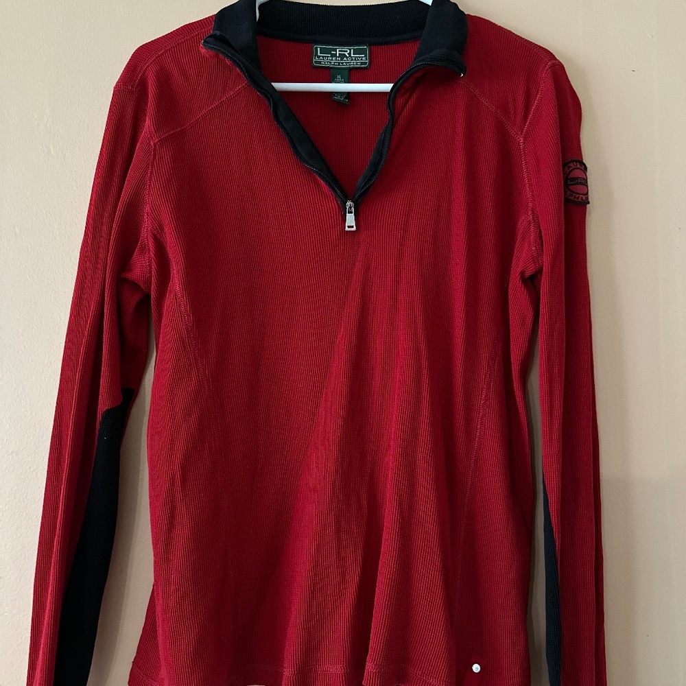LRL Lauren Active Ralph Lauren Red 1/4 Zip Long Sleeve Polo Shirt Top Size